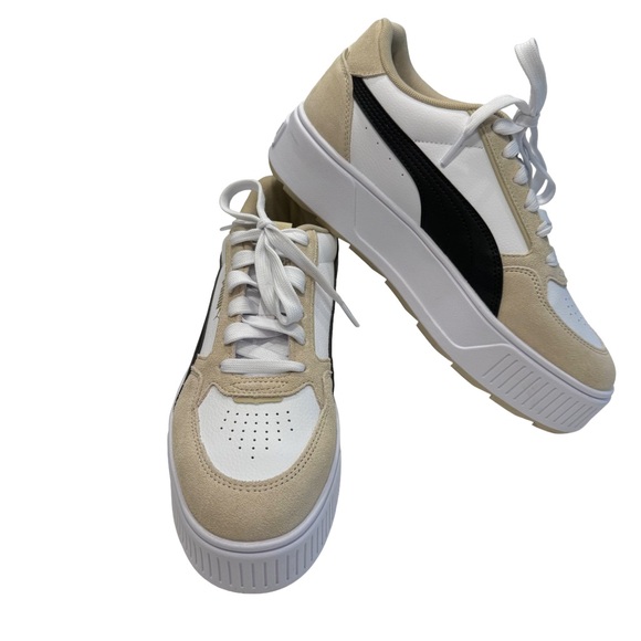 Puma Karmen Rebelle Womens Sz 9.5 White Ivory Black Suede Platform Sneakers - Picture 1 of 10